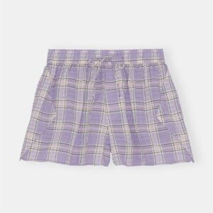 Ganni Plaid Print Mini Shorts